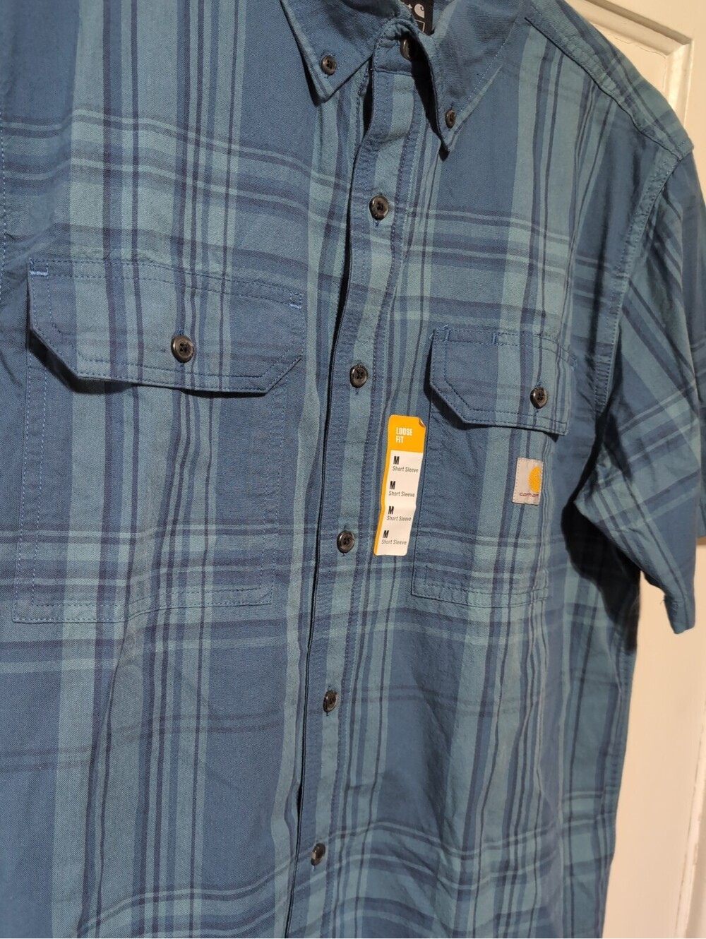 Carhartt Loose Fit Midweight Short-Sleeve Plaid Shirt Storm Blue Men's M(1632)E - Picture 2 of 5